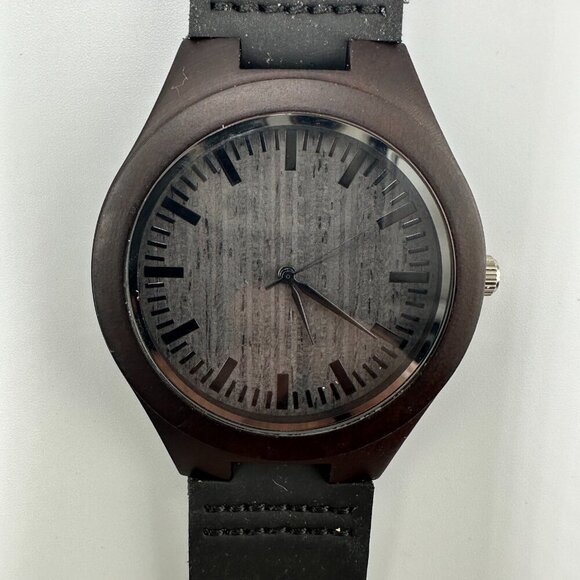 3 for $30 Minimalist Watch Men Brown Wood Case Black Leather Band 45MM - Picture 1 of 14